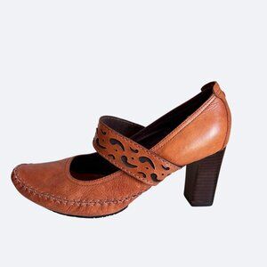 Clarks Indigo Womens Leather Mary Jane Shoes Block Heel Brown Size 7.5 Comfort